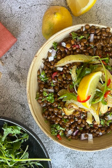 Lentil salad with roasted fennel