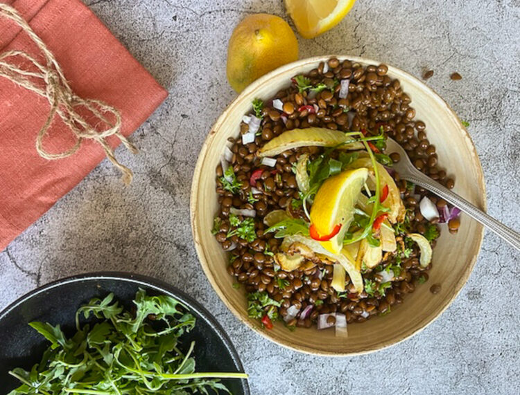 Lentil salad with roasted fennel